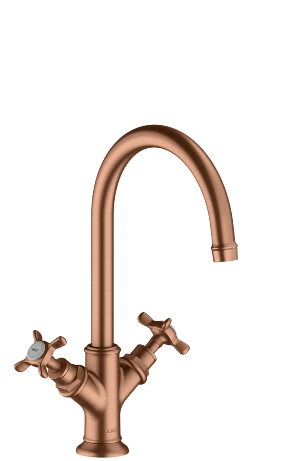 Waschtischarmatur mit zwei Kreuzgriffen und abgerundeter Auslaufform in brushed red gold. Produkt von AXOR.